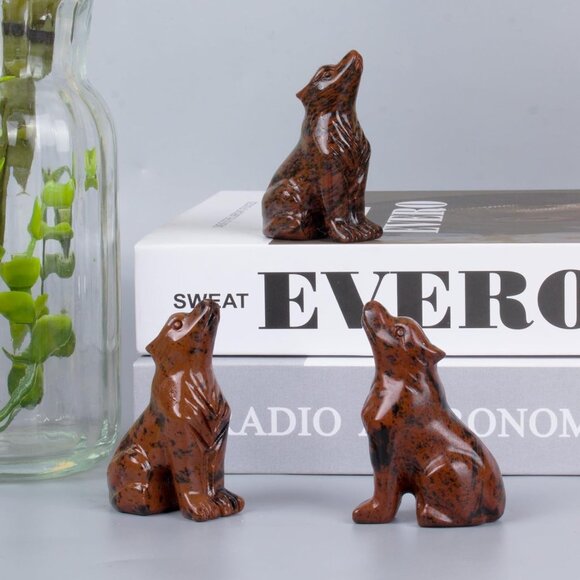 2.1 Inch Red Obsidian Wolf Healing Crystal Stone Energy Gemstones Statue - Picture 2 of 6